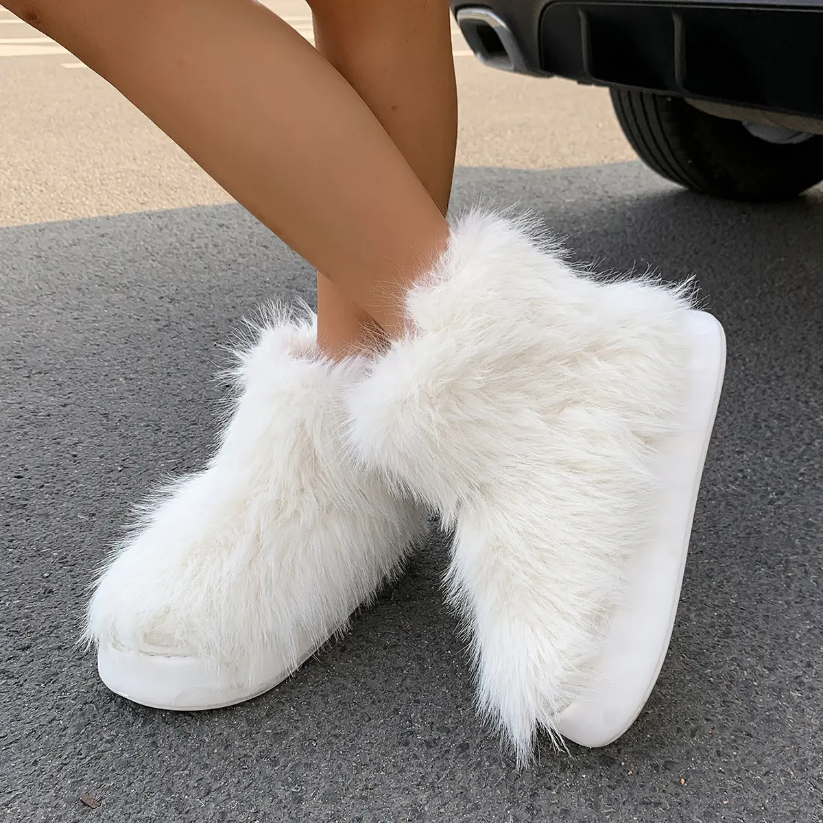Women's Mid-Calf Puffer Snow Boots, Plush Fleece-Lined Slip-On Winter Shoe with Cozy Faux Fur and a Thick Rubber Sole, Footwear