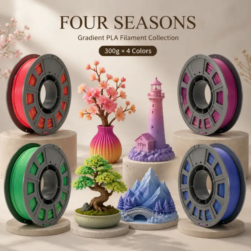 3D Printing Filament 1.75mm, Four Seasons Gradient PLA Filament 300g x 4 Spools Bundle, Multi-Color Silk 3D Printer Filament Collection for FDM Printers
