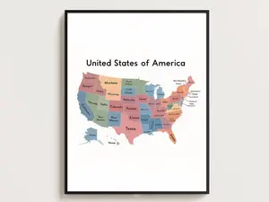 USA Map Poster: Colorful Educational Print for Kids | States Wall Art for Classroom & Kids Room