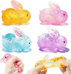 4PCS Easter Bunny Squishy Stress Balls,Glitter Jelly Filling Slow Rising Fidget Sensory Toy Anxiety Relief Basket Stuffer Party Favor Gift
