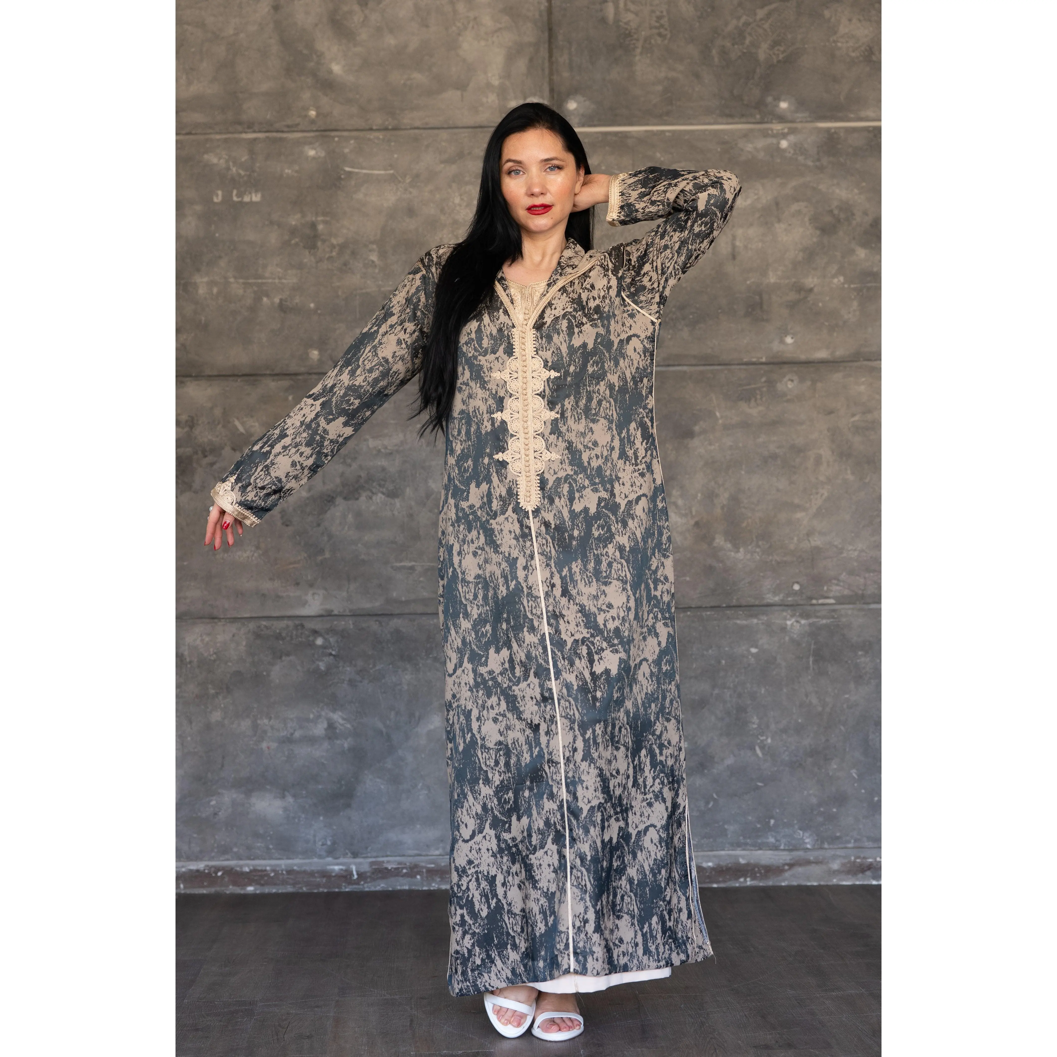 2 Pieces Beige & Charcoal Modern Djellaba