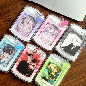 1 Pcs 3 Inch Badge Holder Secure Transparent Acrylic Protective Sleeve Compact Photocard Keychain for Office Keychain