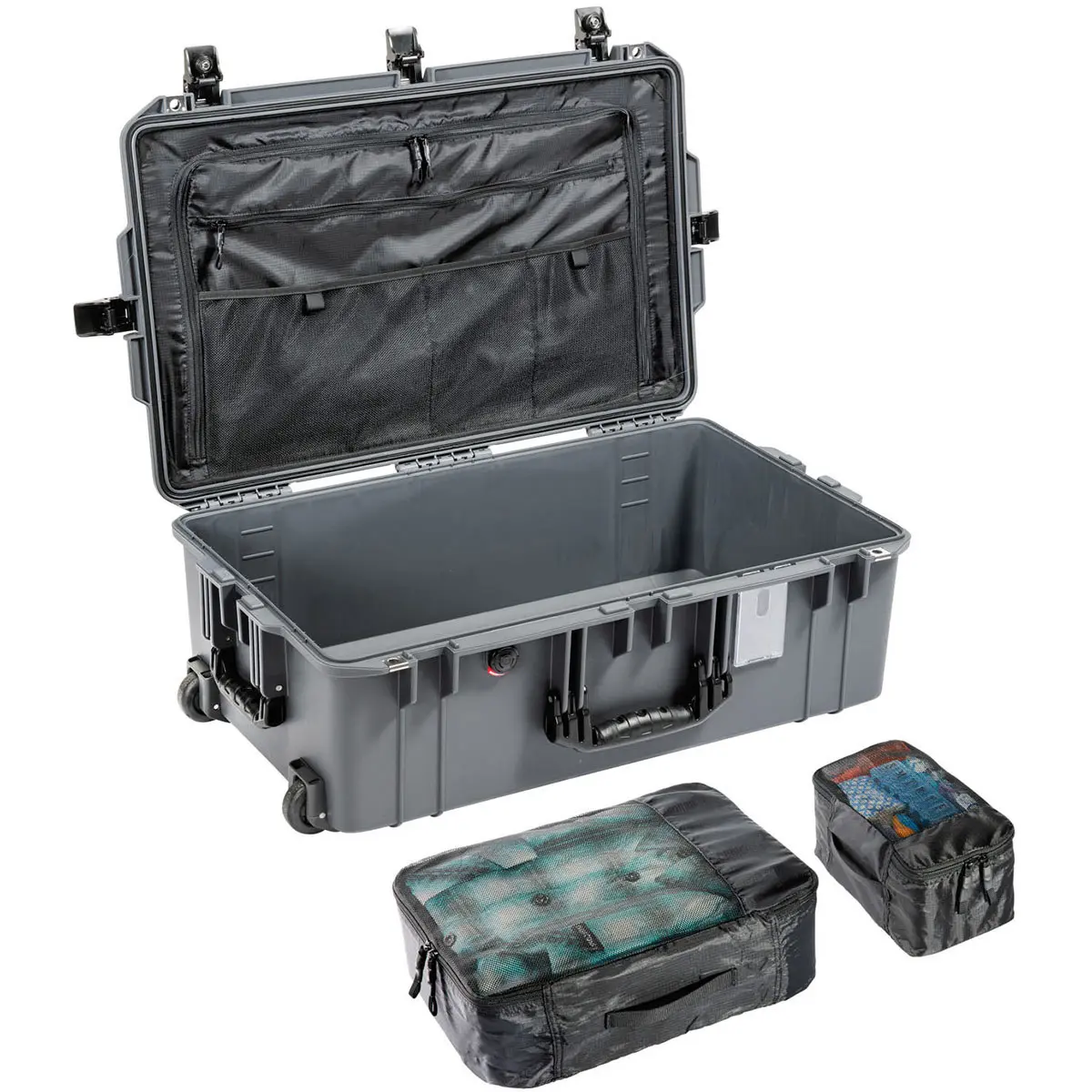 Pelican 1595TRVL Wheeled Waterproof Air Travel Case with Lid Organizer and Packing Cubes, Graphite