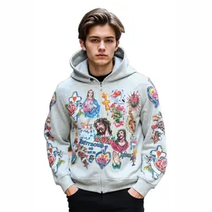 Jesus Saved My Life Crucifix Zip Up Hoodie for Men & Women Classic Loose Long Sleeve Casual Pullover Sweatshirts,Faith-Inspired Womenswear Tops