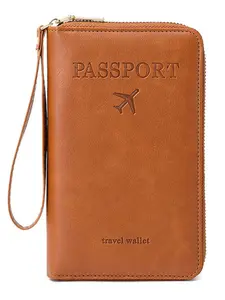 Unisex Zippered Passport Holder, Leather Travel Wallet with 2 Passport Slots, Multi-Card Organizer for Family Travel, International Trip & Gift