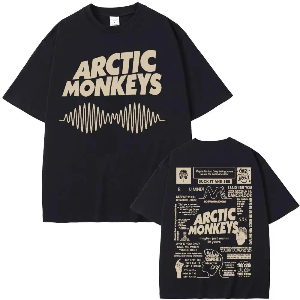 Men's 100% Cotton Oversized Round Neck Short Sleeve Graphic T-Shirt - Double-Sided Arctic Monkeys Print, Soft Breathable Fabric, Casual Fashion Sports Top, Punk Streetwear Vintage Menswear, Classic, Gym, Stylish, All Seasons, Oversize Tee, Relaxed Unisex,