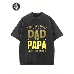 Creative Vintage Pattern Dad and Papa Printed Washed Cotton T-shirt Featuring Heavyweight 230G Pure Cotton Fabric with Drop Shoulder Design