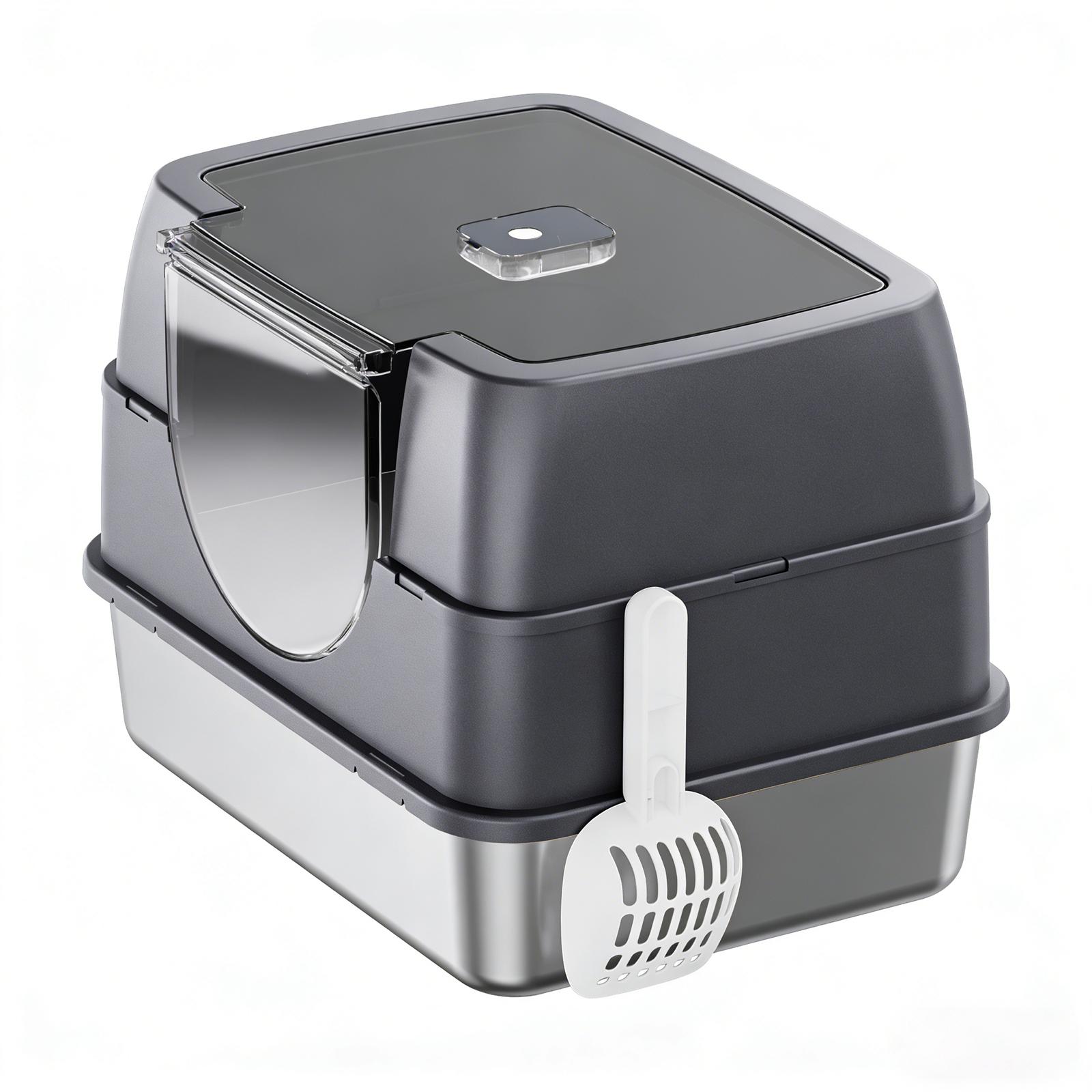 Stainless Steel Cat Litter Box - 23.6" Extra Large Fully Enclosed Litter Box with Lid, Odor-Lock Metal Base, Flip-Top Easy Cleaning, High Wall Anti-Splashing for Big Cats