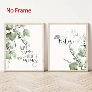 Tropical Leaves Pattern Canvas Wall Art Set, 2 Counts/set Relaxing Quote Posters, Frameless HD Printed Plant Design Canvas Painting for Bathroom Decor, Ornaments