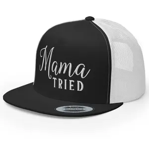 RIVEMUG NG Mama Tried Embroidered Trucker Hat Flat Bill High Crown Adjustable Funny Cap