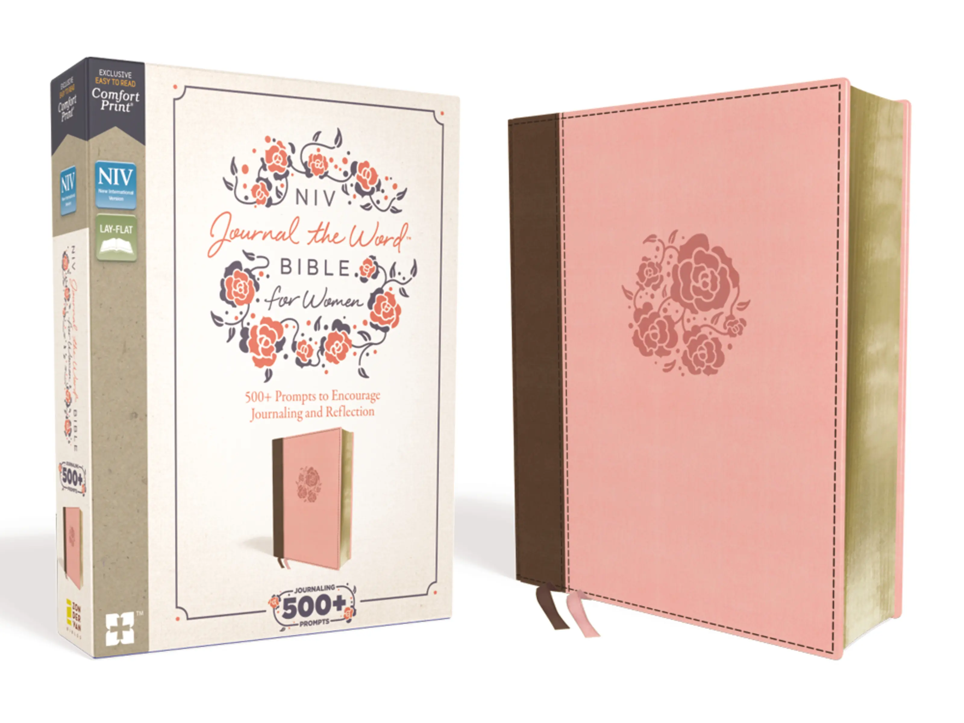 NIV, Journal the Word Bible for Women (With Space for Your Own Artwork), Leathersoft, Brown/Pink, Red Letter, Comfort Print: 500+ Prompts to Encourage Journaling and Reflection (NIV Journal the Word Bible) by Zondervan [Leatherbound Book]