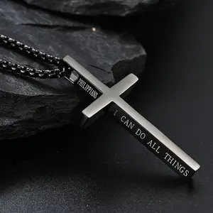 Men's Stainless Steel Cross Necklace, Minimalist Fashion Jewelry Necklace with Pendant Birthday Gift