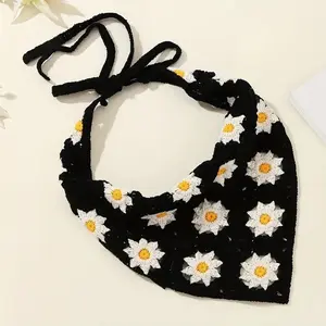 Black Daisy Crochet Headscarf