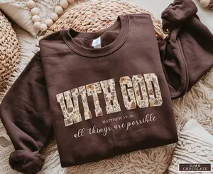 Jesus Sweatshirt, Floral Sweater, With God All Things Are Possible Sweatshirt Gift For Christian Women, Bible Verse Sweatshirt Trendy Crewneck, God Sweater