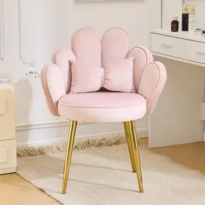 VINGLI Dressing Table Chair with Petal Backrest, Living Room Armchair, Reading Chair with Bow Cushion
