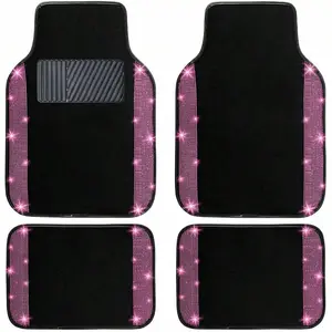 Bling Car Floor Mats Full Set, Universal Fit Most Cars,SUV, Trucks, 4 Pcs Sparkle Glitter Diamond Carpet For Women Girls With Anti-Slip Pad