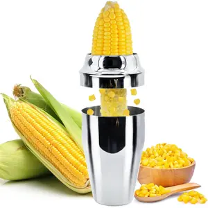 Corn Stripper Peeler & Cutter with Cup, 304 Stainless Steel Cob Thresher, Off-Cob Kernel Remover & Slicer with Serrated Blade for Home & Kitchen Utensils Sturdy