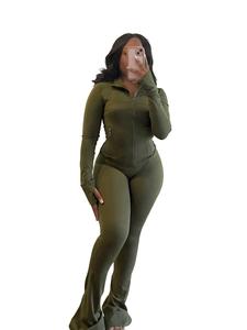 women's solid long sleeve zip up jacket & flare leg skinny pants two-piece set, casual basic fashion cozy outfits for daily outdoor wear, women clothes for fall & winter, sweatsuit set outfit, womenswear