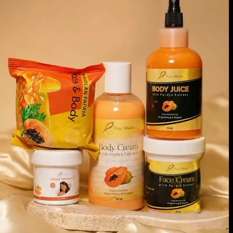 Byenblan  Papaya Body Care Set of 5 - Golden Cosmetic Bundle with Natural Papaya Cleansing, Acne-Calming, Moisturizing, Brightening, and Nourishing Benefits for a Radiant Glow