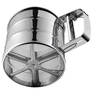 Stainless Steel Flour Sifter with Double Layer Fine Mesh, One Hand Press Crank, Powdered Sugar Shaker Duster for Baking Cakes - Ideal for Holiday, Holiday, Holiday, Flour Sieve, Rondauno