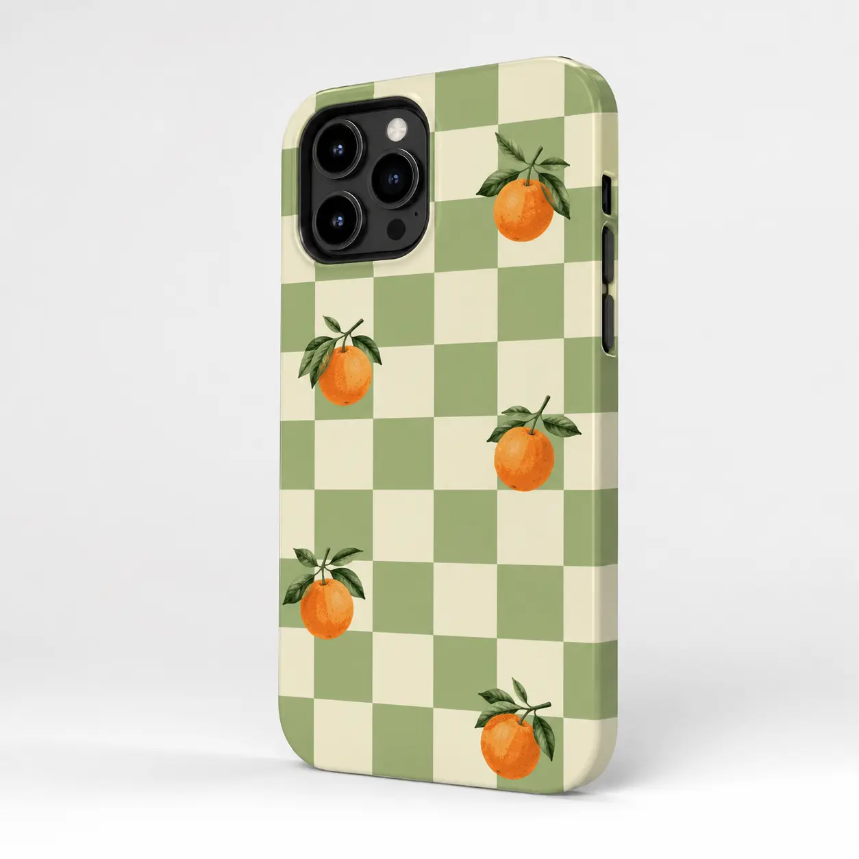 Orange Checkered Phone Case with Fruit Design for iPhone 13 Pro Max - Protective Cover