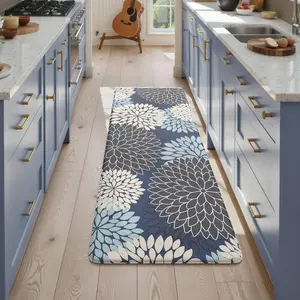 Anti Fatigue Kitchen Mats for Floor, Boho Dahlia Floral Kitchen Rugs 24" x 59", Cushioned Mats for Kitchen Floor, Non Slip Kitchen Floor Mats, Sink, Laundry, Office,Blue Multi