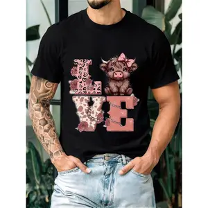 🐄[100% Cotton][Graphic Tee]"Plus Size Highland Cow Women's Shirt – Fun & Chic Graphic Casual Tee, Comfortable Crew Neck Short Sleeve Top, Soft Material, Seasonal Fashion, Party Apparel & Everyday Wear, Comfortable Fit for Plus Size Ladies"