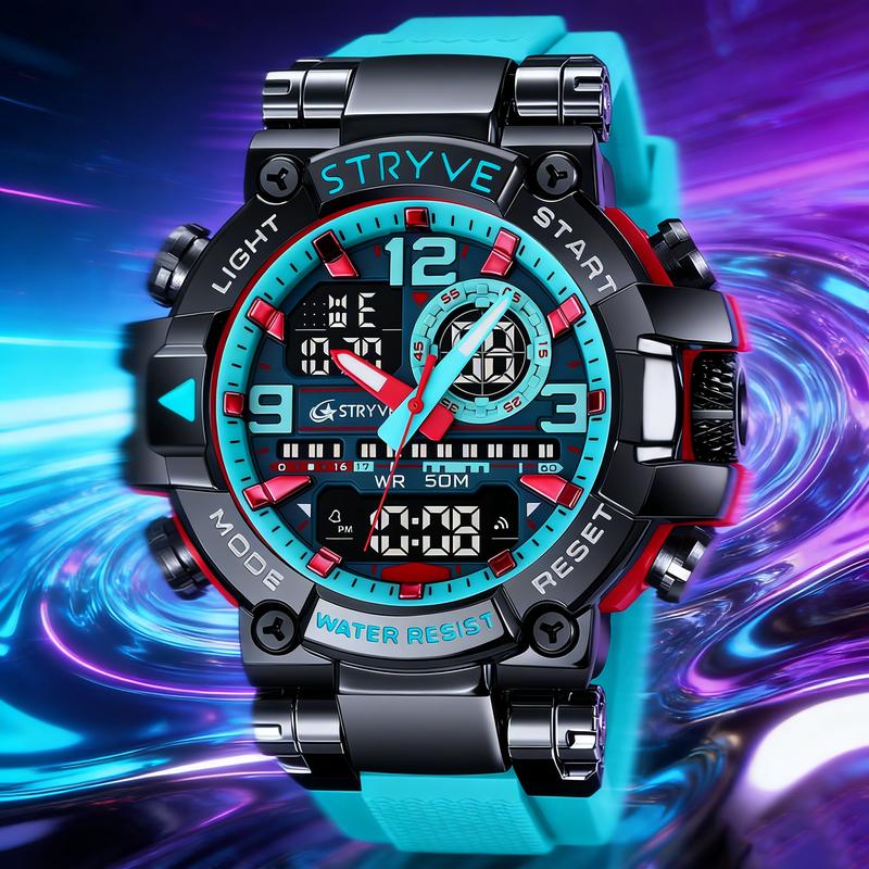 Men's Tactical Military Watches for Men Sports Outdoor Watch 55mm Large Face 50M Waterproof Date Multi Function LED Alarm Rugged Wristwatch for Training Hiking Adventure