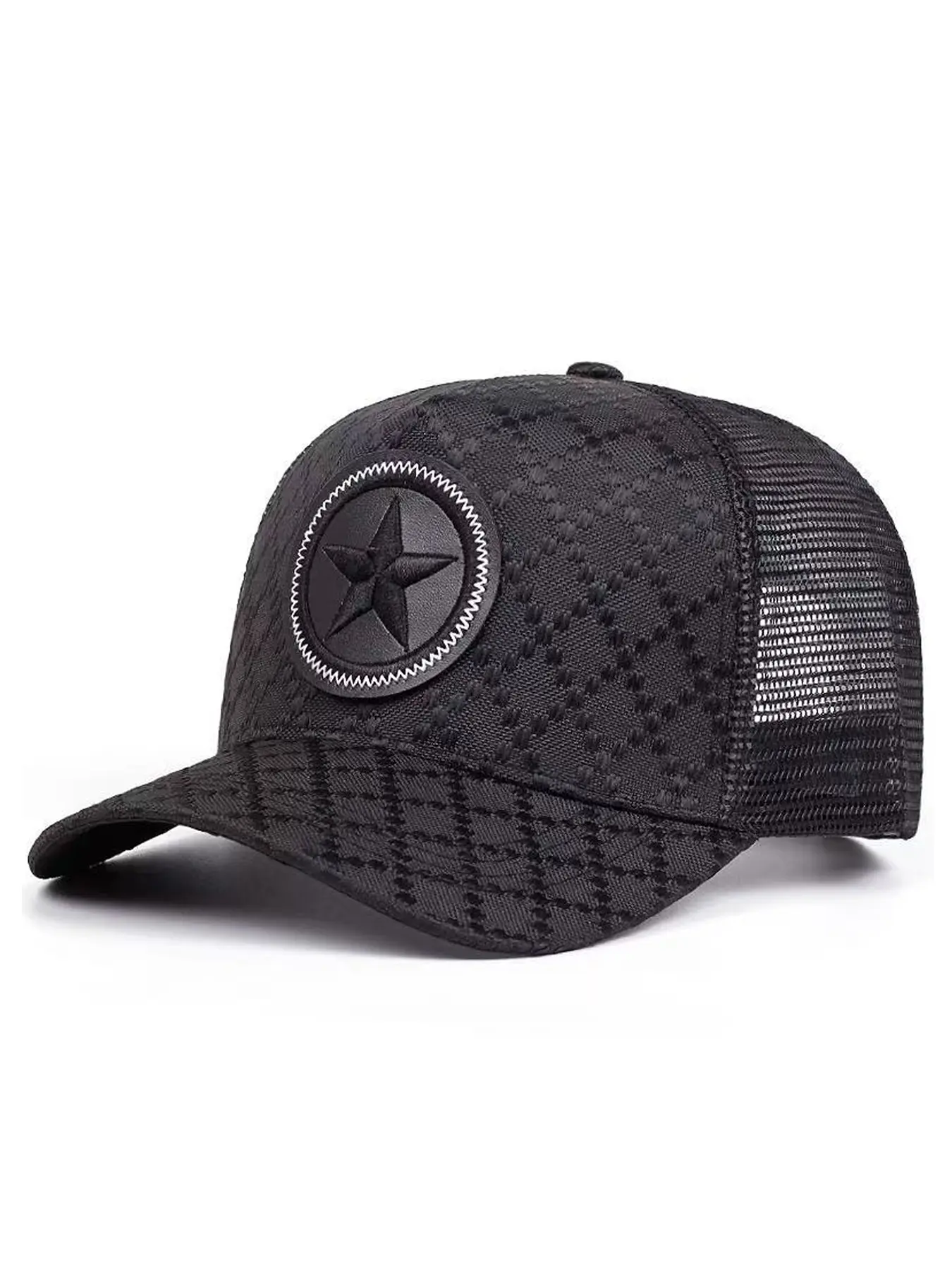2026 New Skateboarding Hat, Trucker Hat, Pentagram Grid Embroidered Baseball Hat Hip Hop Hat Male Female Same Style Breathable Mesh Hat, Adjustable Outdoor Cap, Streetwear Cap, Breathable Polyester Caps