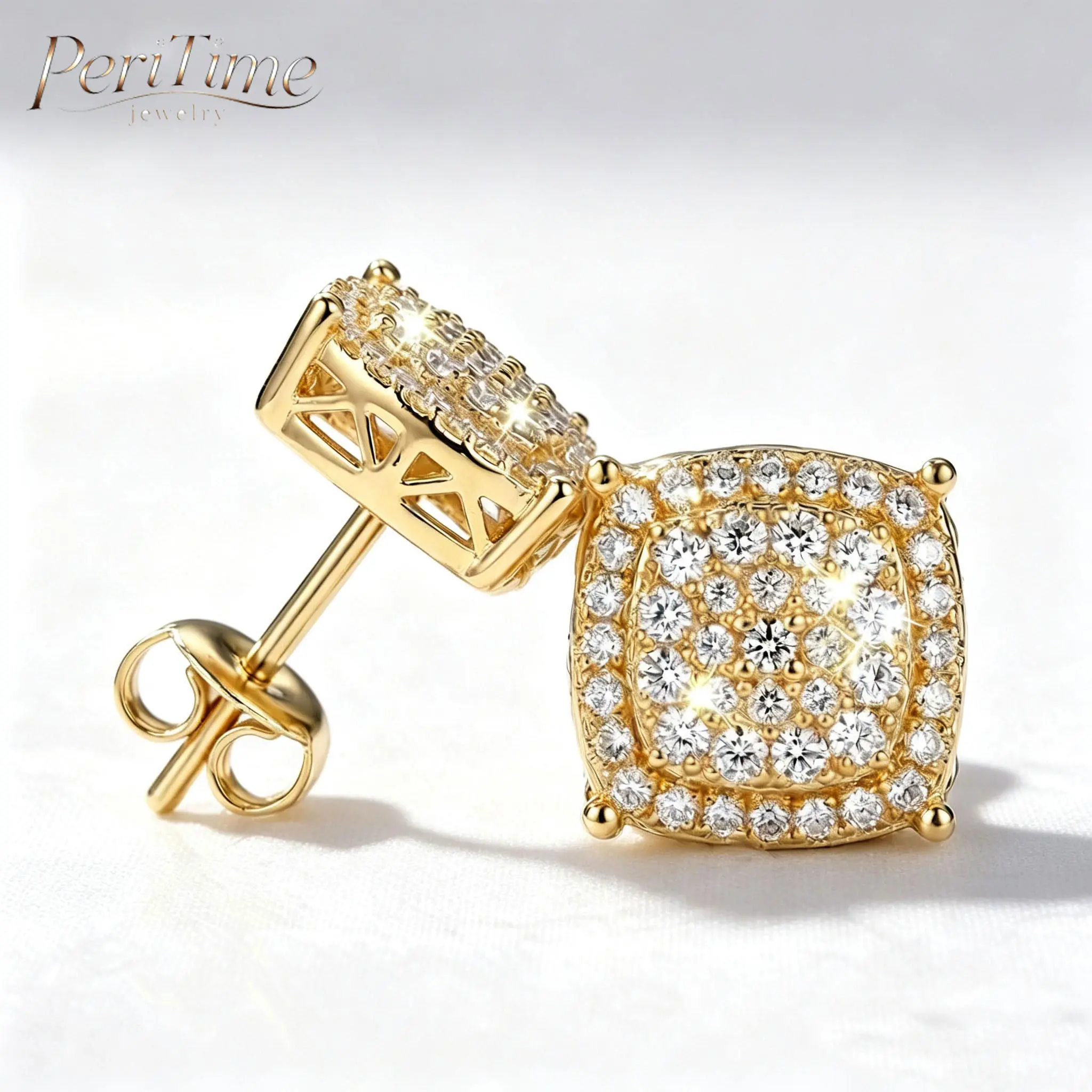 PERITIME Square Cubic Zirconia Stud Earrings (S925 Silver/Gold) — An elegant accessory perfect for birthdays and graduation season; an ideal choice for both everyday wear and parties.