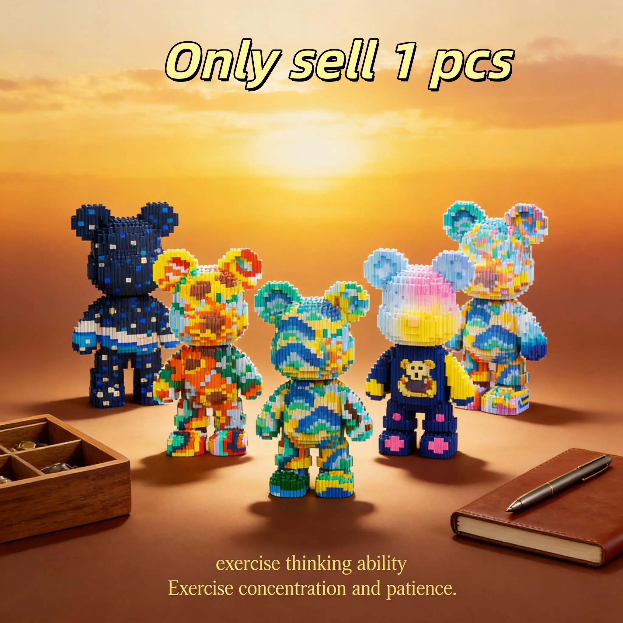 Multicolor Surprise Art Puzzles Gift Bear 3D DIY Construction Puzzle Building Blocks Decoration, Home Office Bookshelf Decor, Party Living Room TV Stand Display, Interlocking Puzzle