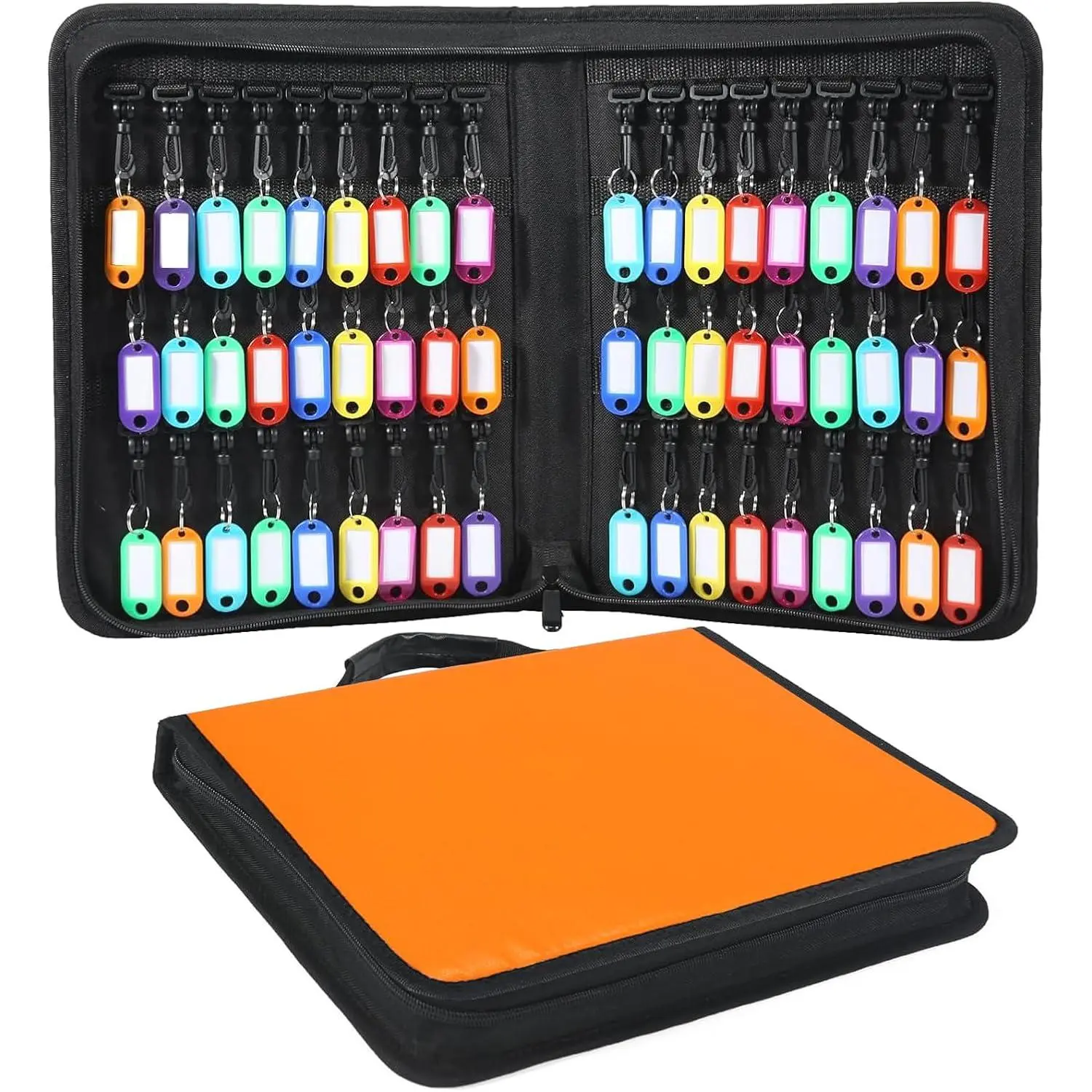 Portable Key Organizer Case, 54 Key Tags & Hooks Orange Key Holder, Fireproof & Waterproof Key Case with Handle, Key Storage Organizer for Real Estate Sales, Hotel Executives, Car Service