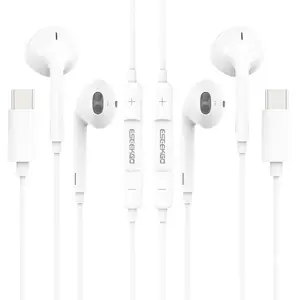 Wired Earphones Type C Plug, In-Ear Earbuds for iPhone 17 16 15 Series, Android, Samsung, Google Pixel, [Microphone & Volume Control] Plug & Play Wired Headphones Audio Headset Earplugs