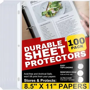 100 Clear Sheet Protectors, 8.5x11 Inch for 3 Ring Binder, Plastic Sheet Sleeves, Top Loading Paper Protector with Reinforced Holes, Archival Safe for Documents and Photos