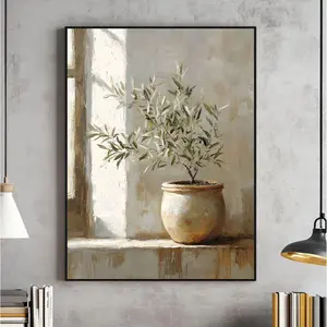 Modern Organic Mediterranean Olive Tree Wall Art, Vertical Still Life Printable Poster, Rustic Kitchen Decor – 5 Size, 8x12 to 27x40 inch, Room Decor, Unframed