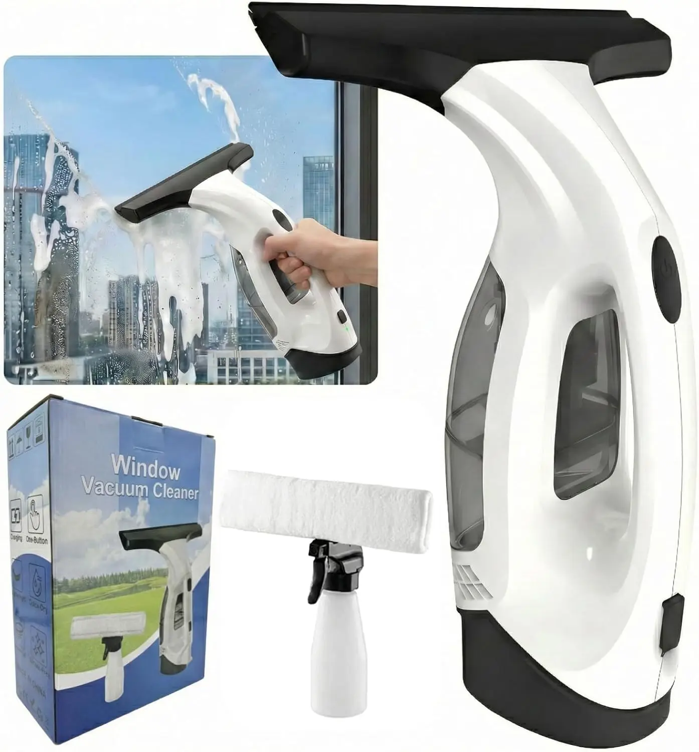 Cordless Window Vacuum Cleaner Squeegee Kit - 2200mAh Liquid Cleaner Handheld Vacuum, 2000Pa Multi-Surface Suction, 150ml Water Tank, 280mm Squeegee, Portable Spray for Home Shower Glass, Car, Mirror, Liquid Cleaner Handheld Vacuums