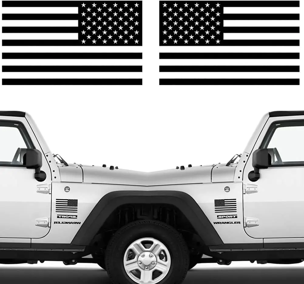 Matte Black 3" High x 5" Wide Tactical Look Dual Military American Flags Pre-Cut Outdoor Vinyl Sticker - Vehicle Exterior Decoration, Sticker for Cars, Hard Hat Compatible, Boat & Locker Use, Car Exterior Accessory