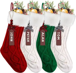 4PACK Christmas Stockings,18Inches Large  Knitted Stocking Personalized Xmas Hanging Stocking Decorations with for Holiday Christmas Party Family Decor(Green Red White