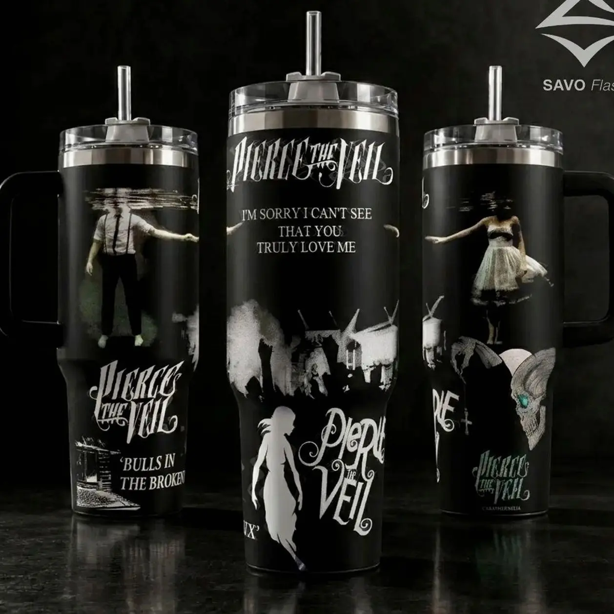 Pierce the Veil PTV Tumbler 20oz 40oz with Handle Straw Stainless Steel Insulated Travel Mug Selfish Machines Album Merch Lyrics Emo Rock Gift for Fans Music Lover Aesthetic Y2K Reusable Coffee Cup