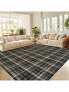Gaomon Black Brown 9x12 ft Modern Plaid Print Tartan Indoor Area Rug - Home Decor Rugs, Ultra Thin Low Pile, Machine Washable, Non-Slip Secure Back, Non-Shedding, Stain-Resistant, Pet-Friendly, Foldable, Indoor Use, for Bedroom, Living Room