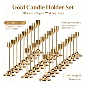 Set of 30 Gold Taper Candle Holders, Slim Metal Candlesticks Bulk, Elegant Table Centerpieces for Wedding, Christmas, Candlelight Dinner & Farmhouse Decor, Candles Not Included