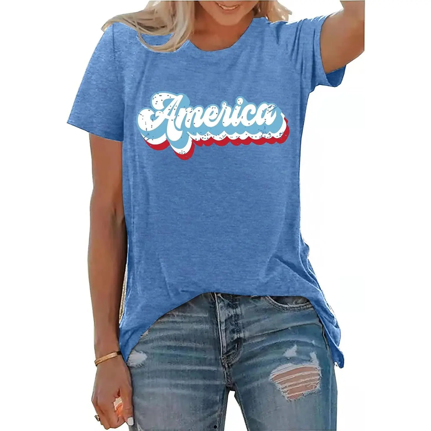 4th of July Shirts for Women America Printed Tshirt Patriotic Vintage USA Tee TopsGift.