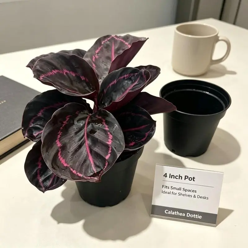 LZ06  Calathea Dottie Live Plant in 4 Inch Nursery Pot, Goeppertia Roseopicta Indoor Houseplant with Pink Patterned Leaves, Decorative Tropical Foliage Plant for Home Office Decor