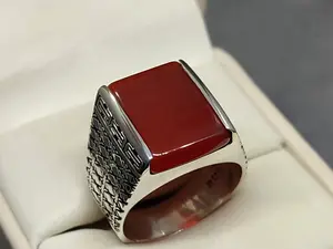 Natural Yemeni Deep Brown Khabadi Aqeeq Sterling Silver 925 Handmade Carnelian Men's Turkish Ring