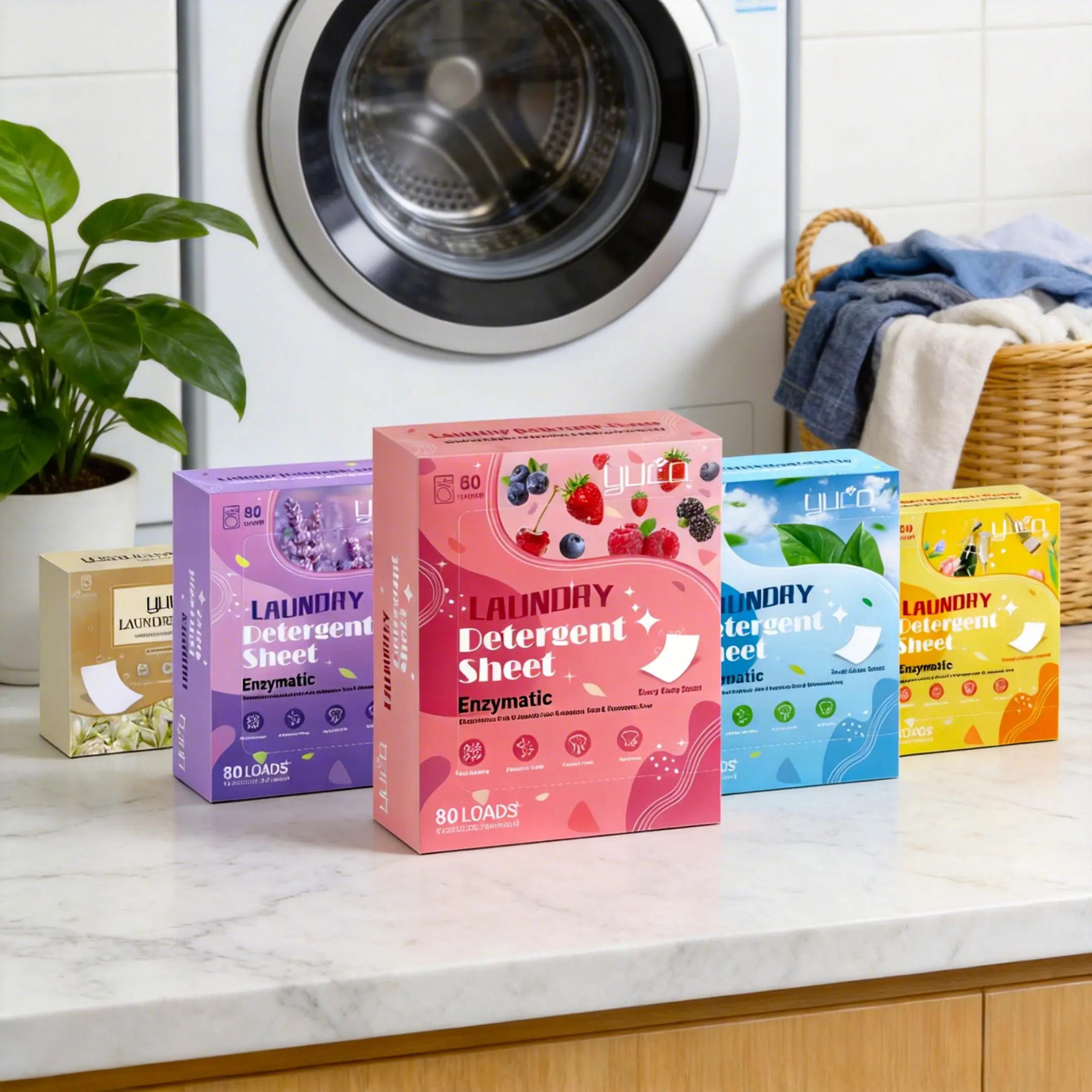 【YUCO】Laundry Detergent Sheets, Eco-Bio Based All-Purpose Cleaners with Enzymatic Pretreater, Powerful Stain Removal, No Residue, Long-Lasting Fruity Fragrance, Easy-to-Use Household Cleaners for Family Laundry, Enzymatic Pretreater All-Purpose Cleaners