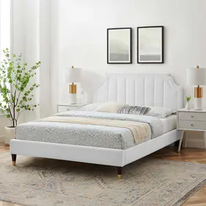 Modway Sienna Performance Velvet Queen Platform Bed in White