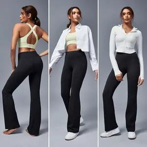Agenlulu 3Colors Breathable Leggings High Waist Women's Yoga Pants with Pockets Tall Bootcut Business Casual Work Trousers Slim Fit Elastic Comfortable Pull On Office Slack Womenswear Fitted Basic High Waisted