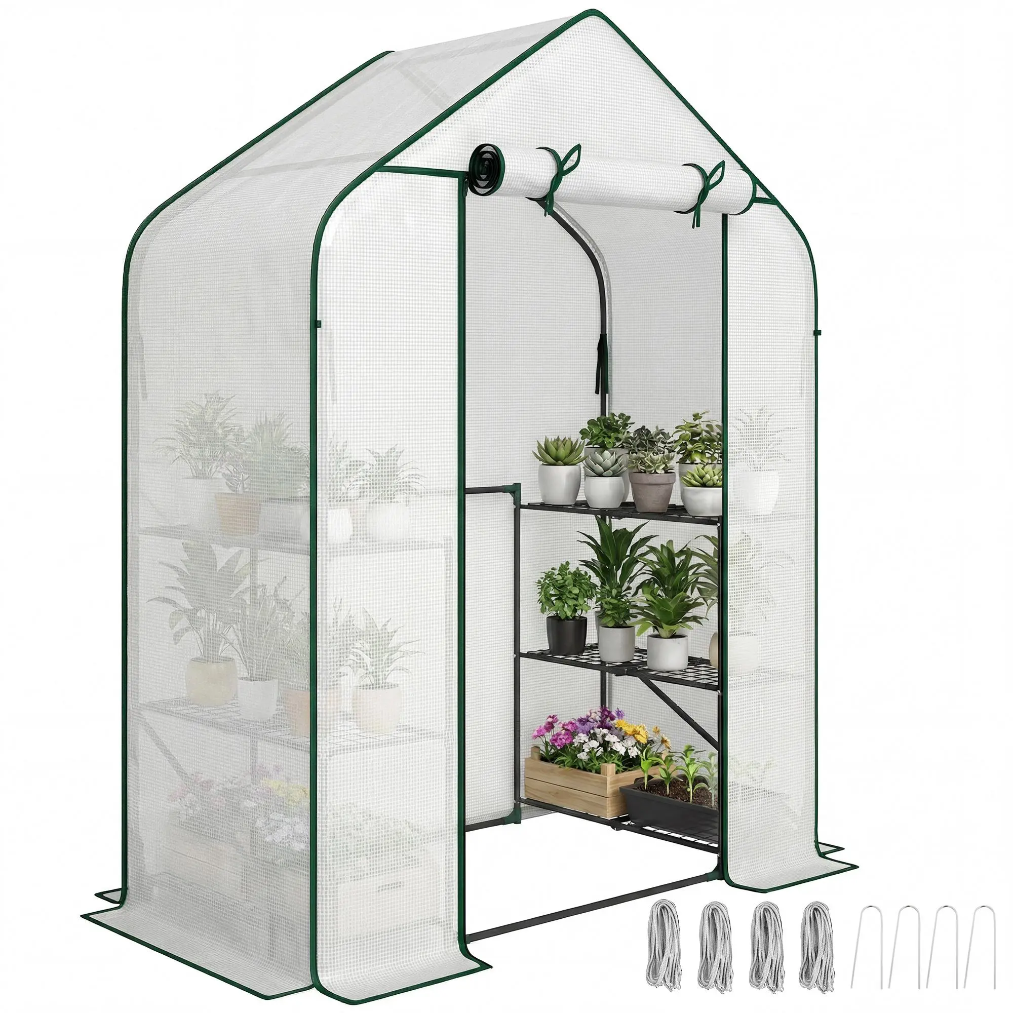 Foldable Mini Greenhouse for Gardening - 6 Shelves Steel Frame, 29.9"x59.1", UV-Resistant PE Cover, Roll-Up Door, 3.9" Extended Base, 44 lbs. Per Shelf, Weather Resistant, Assembly Required (Home Improvement Garden Supplies Seed Starters), Portable, Natur
