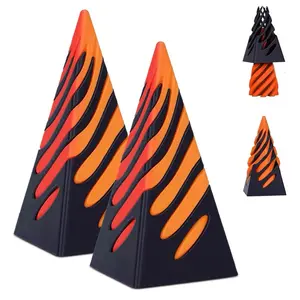 Spiral Pyramid Plastic Fidget Toy Stress Reliever - Orange and Black Design for Relaxation