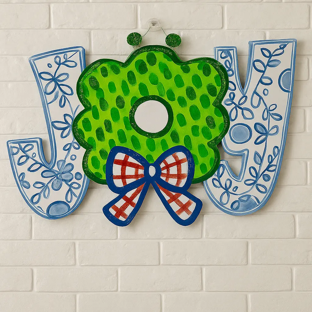JOY Christmas Door Hanger | Hand-Painted Holiday Wreath Sign